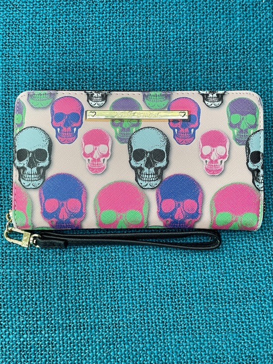 Betsey Johnson Handbags - Betsey Johnson Pink Multi Skull Wristlet Clutch